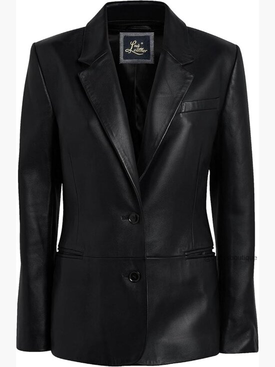 Jackets & Blazers - 2-Button Lambskin Leather Blazer Casual Long Sleeves Suit Jacket